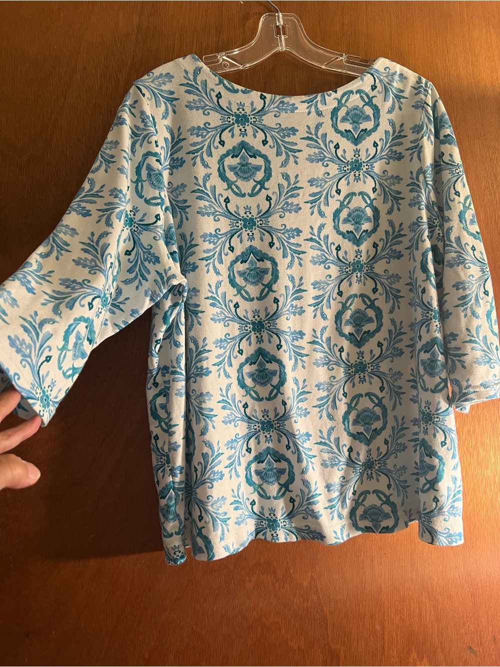croft & barrow White Tunic with Blue Floral Medallion Print